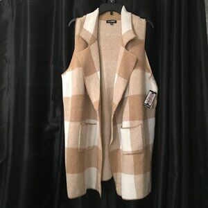 NWT Steve Madden checkered sleeveless long cardigan with pockets XL